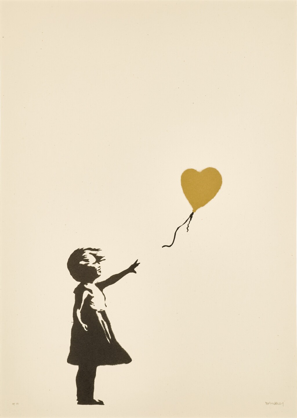 Banksy, Girl with Balloon — Gold AP (Sotheby's, 2023). Image courtesy Sotheby's.