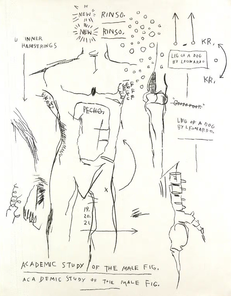 Jean-Michel Basquiat — Academic Study of the Male Figure, with Leonardo anatomical references. | Guy Hepner