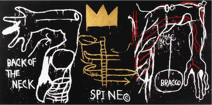 Jean-Michel Basquiat — Back of the Neck / Spine, 1983. Anatomical figures with crown. | Guy Hepner