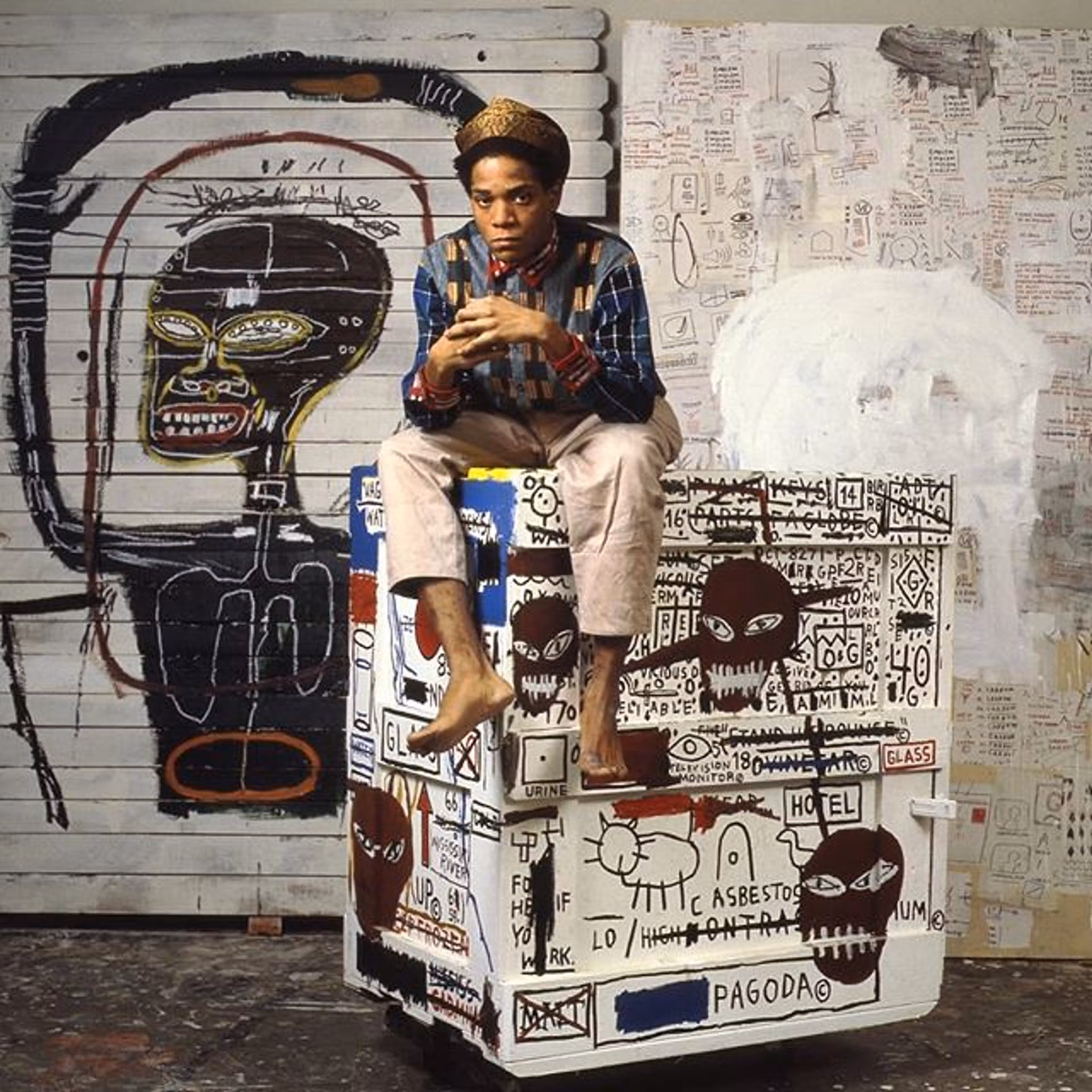 Jean-Michel Basquiat, Academic Study of the Male Fig. Drawing with anatomical annotations and Leonardo references.