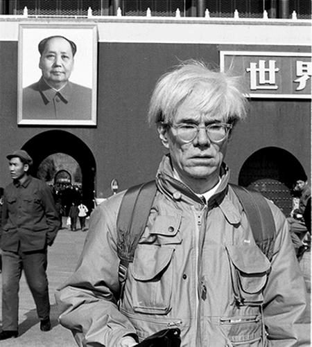 Andy Warhol in front of Tiananmen Square, Beijing, 1982. Image: © Christopher Makos, 1982