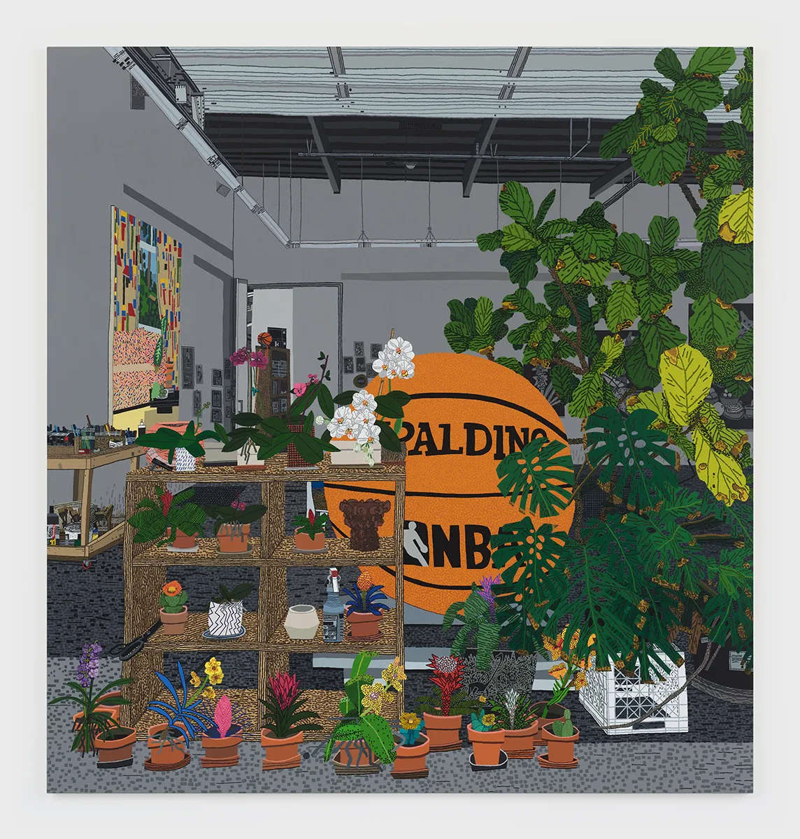 “BBall Studio,” 2021, oil and acrylic on canvas. Photo: Marten Elder