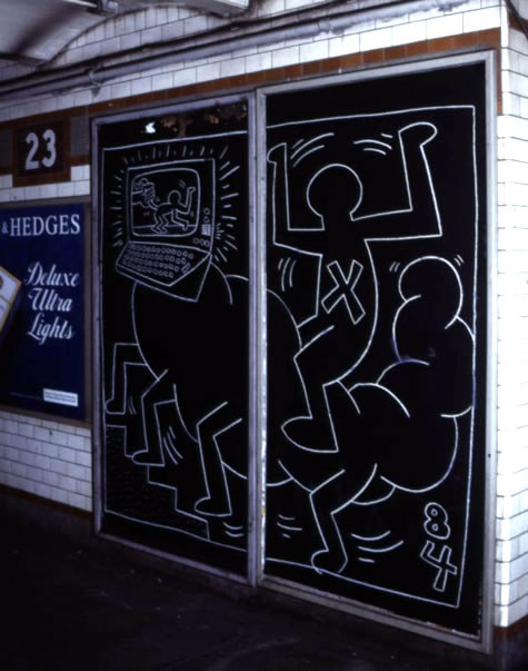 Keith Haring, Untitled, 1984, chalk on paper, 88 1 /2 x 46 inches, photographer: Ivan Dalla Rana © Keith Haring Foundation